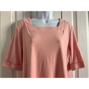 Draper’s and Damon’s 2X Square Neck Cuffed Short Sleeve T-Shirt - Pink EUC